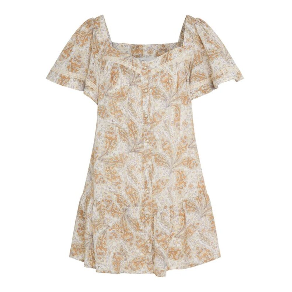 NWT RAHI Womens Beige Button Front Trim Flutter Sleeve Mini Tunic Dress XL